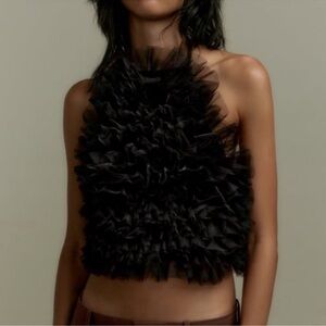 Black Ruffled Halter Crop Top